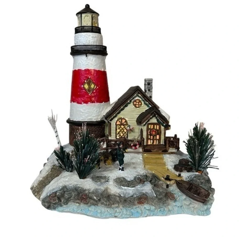Fiber Optic Mountain Lighthouse Christmas Village 12 Inch Lighted Holiday Decor